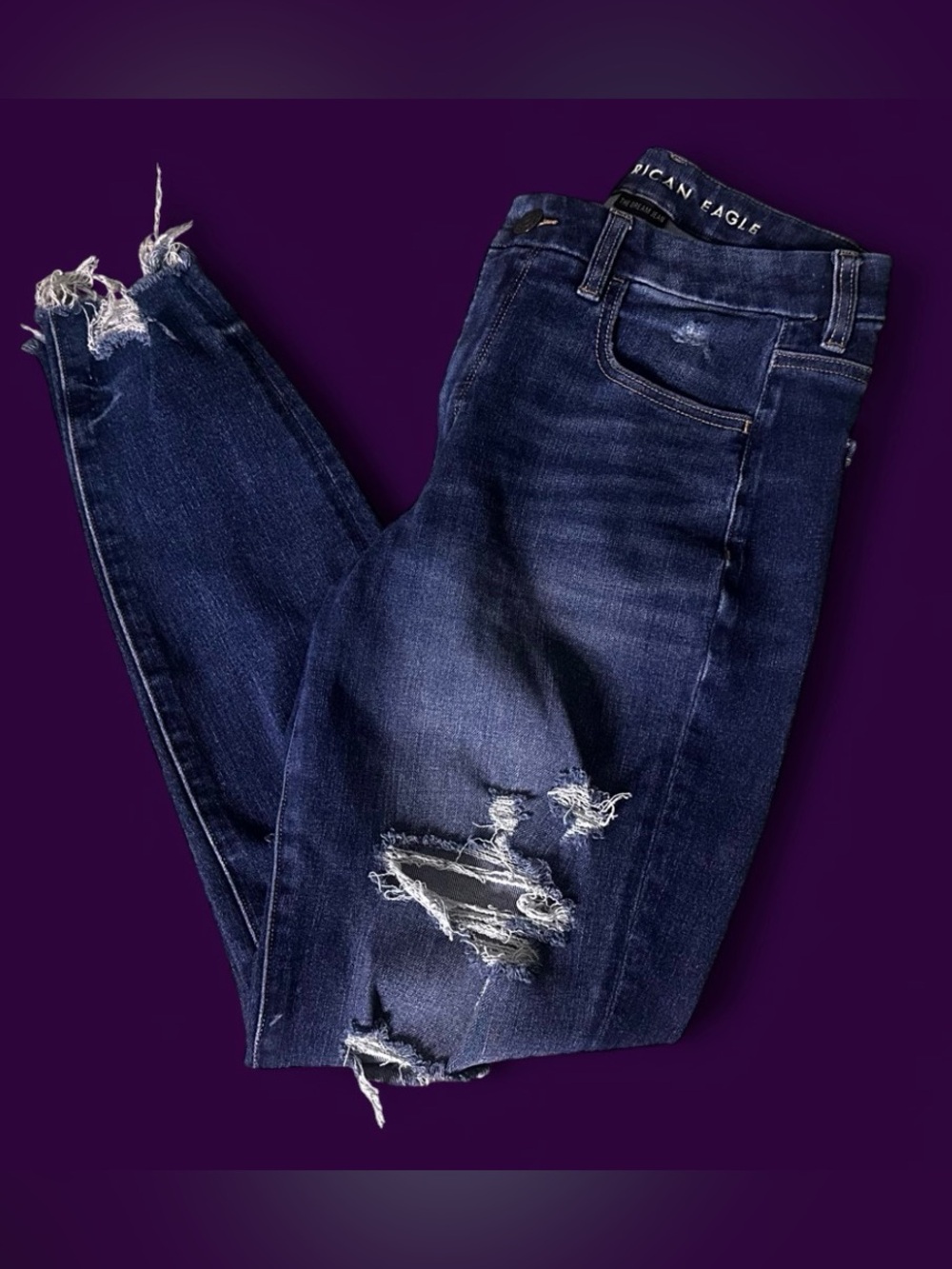 American Eagle Outfitters Dark Blue Distressed Skinny Jeans